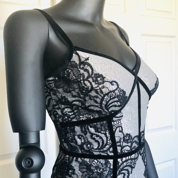 BNWT TADASHI SHOJI Janus Lace Sequin Strap Cami Metallic Gown